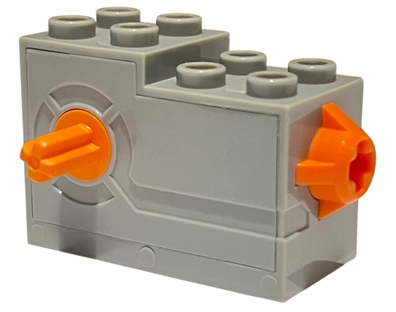 Windup Motor 2 x 4 x 2 1/3 with Orange Release Button in Light Bluish Gray