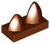 Tile Special 1 x 2 with Two Vertical Teeth / Tooth in Reddish Brown