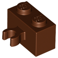 Brick Special 1 x 2 with Vertical Clip [Open O Clip] in Reddish Brown