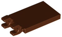 Tile Special 2 x 3 with 2 Clips [Angled Clips] in Reddish Brown
