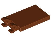 Tile Special 2 x 3 with 2 Clips [Thick Open O Clips] in Reddish Brown