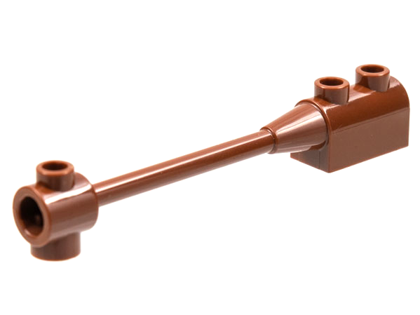 Bar 1 x 8 with Brick 1 x 2 Curved Top End (Axle Holder Inside Small End) in Reddish Brown
