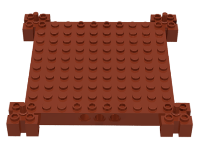 Brick Special 12 x 12 Base with 4 Corner Pegs, 1 x 10 Cutouts, Grooves in Reddish Brown