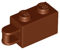 Brick Special 1 x 2 with Vertical Closed Handle on Edge in Reddish Brown