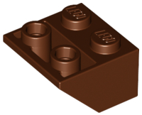 Brick Sloped Inverted 45° 2 x 2 [Ovoid Bottom Pin, Bar-sized Stud Holes] in Reddish Brown