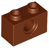 Technic Brick 1 x 2 [1 Pin Hole] in Reddish Brown