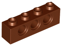 Technic Brick 1 x 4 [3 Pin Holes] in Reddish Brown