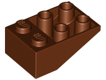 Brick Sloped Inverted 33° 3 x 2, No Connections between Studs, Ovoid Bottom Pin in Reddish Brown