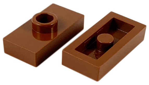 Plate Special 1 x 2 with 1 Stud without Groove (Jumper) in Reddish Brown