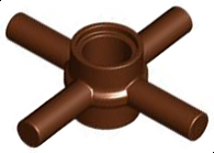 Technic Pin Connector Hub with 4 Bars at 90°, Through Pin Hole in Reddish Brown