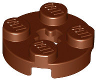 Plate Round 2 x 2 with Axle Hole Type 1 (+ Opening) in Reddish Brown