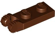 Hinge Plate 1 x 2 Locking with 2 Fingers On End, with Groove, 9 Teeth in Reddish Brown
