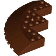Brick Round Corner 10 x 10 with Slope 33° Edge, Axle Hole, Facet Cutout in Reddish Brown