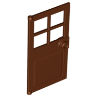 Door 1 x 4 x 6 with 4 Panes and Stud Handle in Reddish Brown