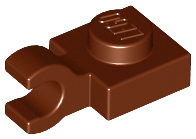Plate Special 1 x 1 with Clip Horizontal [Thick Open O Clip] in Reddish Brown