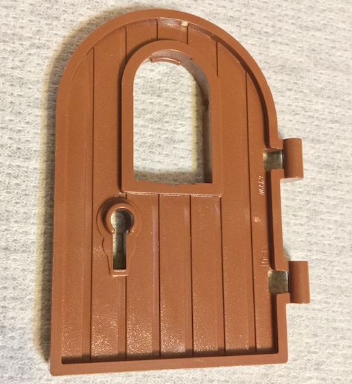 Door 1 x 4 x 6 Round Top with Window and Keyhole, Reinforced Edge in Reddish Brown