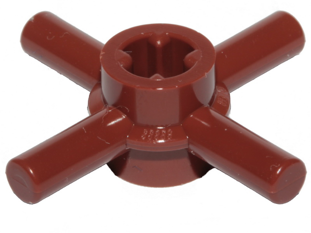 Technic Axle Connector Hub with 4 Bars at 90°, Reinforced Axle Hole in Reddish Brown