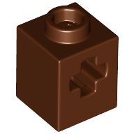 Technic Brick 1 x 1 with Axle Hole in Reddish Brown