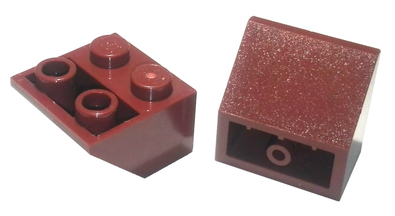 Brick Sloped Inverted 45° 2 x 2 [Round Hollow Bottom Pin, Bar-sized Stud Holes] in Reddish Brown