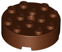 Brick Round 4 x 4 Centre Hole in Reddish Brown