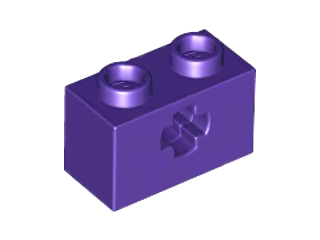 Technic Brick 1 x 2 with Axle Hole Type 1 [+ Opening] and Bottom Ridges in Dark Purple
