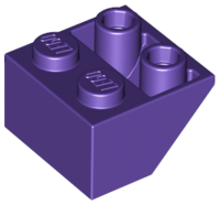 Brick Sloped Inverted 45° 2 x 2 [Ovoid Bottom Pin, Bar-sized Stud Holes] in Dark Purple