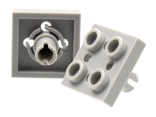 Plate Special 2 x 2 with Pin on Bottom, Small Holes in Plate and Rotational Locking Fingers on Underside in Light Gray