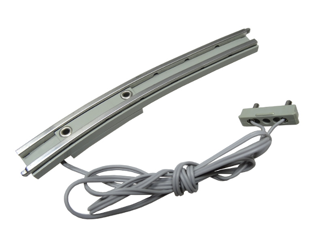 Train Track 12V Conducting Rail Curved with Connection Wire and Short Connector in Light Gray