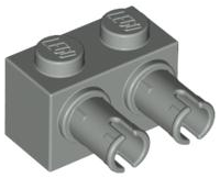 Brick Special 1 x 2 with 2 Pins, Round Pin Holes in Light Gray