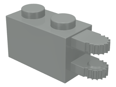 Hinge Brick 1 x 2 Locking with 2 Fingers Horizontal End, 9 Teeth in Light Gray