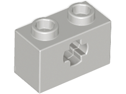 Technic Brick 1 x 2 with Axle Hole Type 1 [+ Opening] and Bottom Ridges in Light Gray