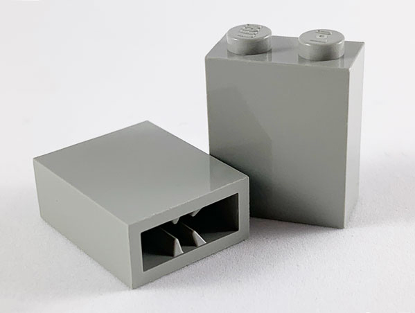 Brick 1 x 2 x 2 with Inside Axle Holder in Light Gray