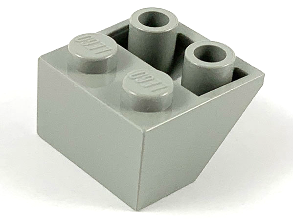 Brick Sloped Inverted 45° 2 x 2 [Ovoid Bottom Pin, Bar-sized Stud Holes] in Light Gray