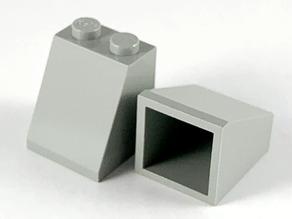 Brick Sloped 65° 2 x 2 x 2 Smooth without Bottom Tube in Light Gray