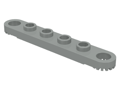 Technic Plate 1 x 6 with Toothed Ends in Light Gray