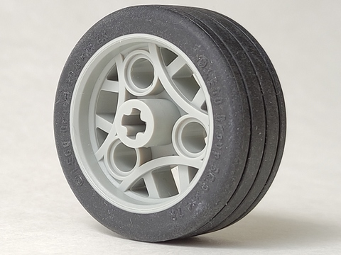 Wheel 36.8 x 14 ZR with Axle Hole, 3 Pin Holes, and Black Rubber Tyre Glued On in Light Gray