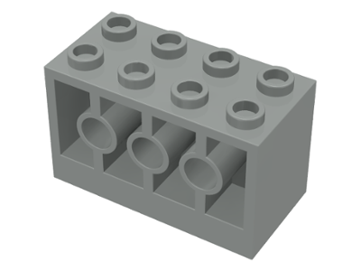 Brick 2 x 4 x 2 with Holes on Sides, Reinforced Supports between Tubes in Light Gray