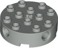 Brick Round 4 x 4 with 4 Side Pin Holes and Center Axle Hole in Light Gray