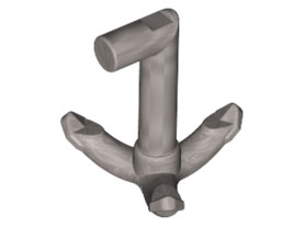 Tool Grappling Hook with 90° Shaft in Flat Silver