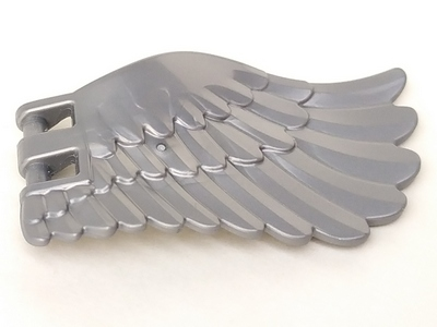 Creature Body Part, Wing 4 x 7 Right with Feathers and Handles for Clips in Flat Silver