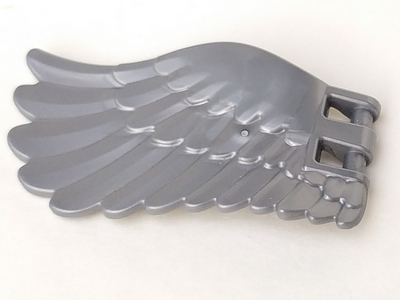Creature Body Part, Wing 4 x 7 Left with Feathers and Handles for Clips in Flat Silver