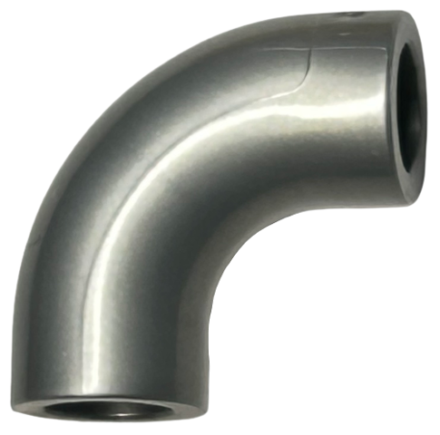Brick Round 1 x 1 diameter Tube with 90 Degree Elbow (2 x 2 x 1) and Axle Holes (Crossholes) at each end in Flat Silver