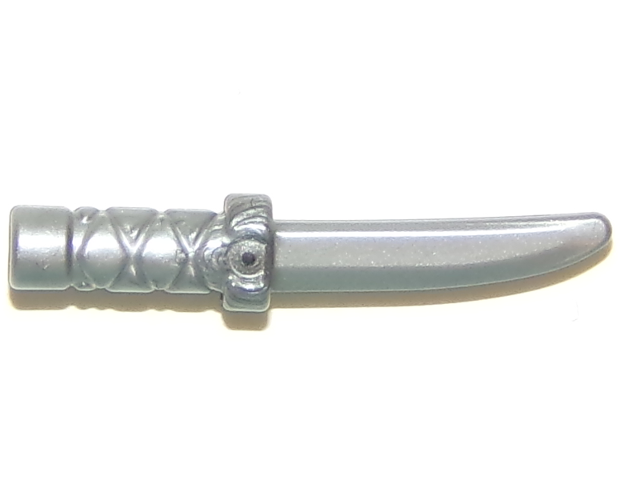 Weapon Dagger / Knife with Flat Hilt End and Curved Blade, Cross Hatched Grip in Flat Silver