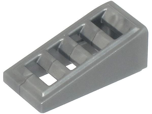 Brick Sloped 18° 2 x 1 x 2/3 with 4 Slots / Grate in Flat Silver