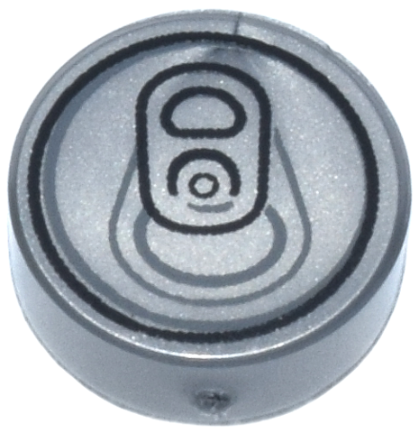 Tile Round 1 x 1 with Soda Can Tab, Ring Pull Print in Flat Silver
