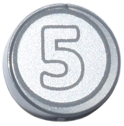 Tile Round 1 x 1 with '5' Coin print in Flat Silver