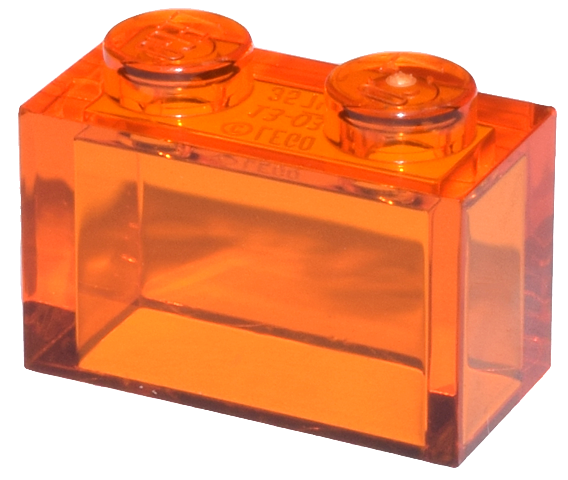 Brick 1 x 2 without Bottom Tube in Trans-Orange