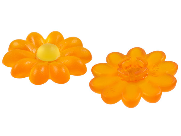 Clikits Icon, Flower 2 x 2 Large, 10 Petals with Pin, Trans-Yellow Center Cabochon in Trans-Orange