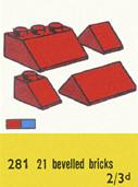 LEGO 281 1 x 2 and 3 x 2 Sloping Bricks, Red