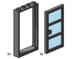 LEGO 3449 1 x 4 x 6 Black Door Frame with Transparent Blue Panes
